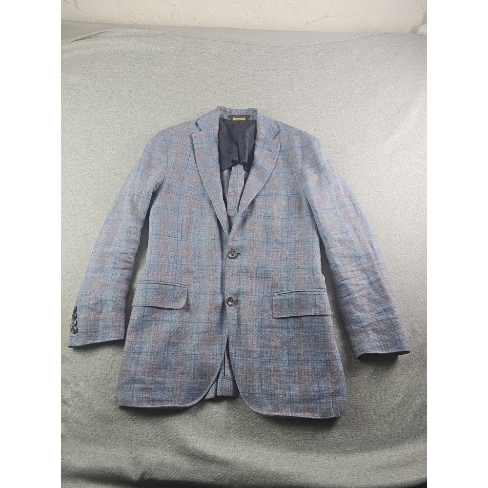 Brooks Brothers Sport Coat Mens 38 R Blue Plaid Linen Wool Itlay Half Lined